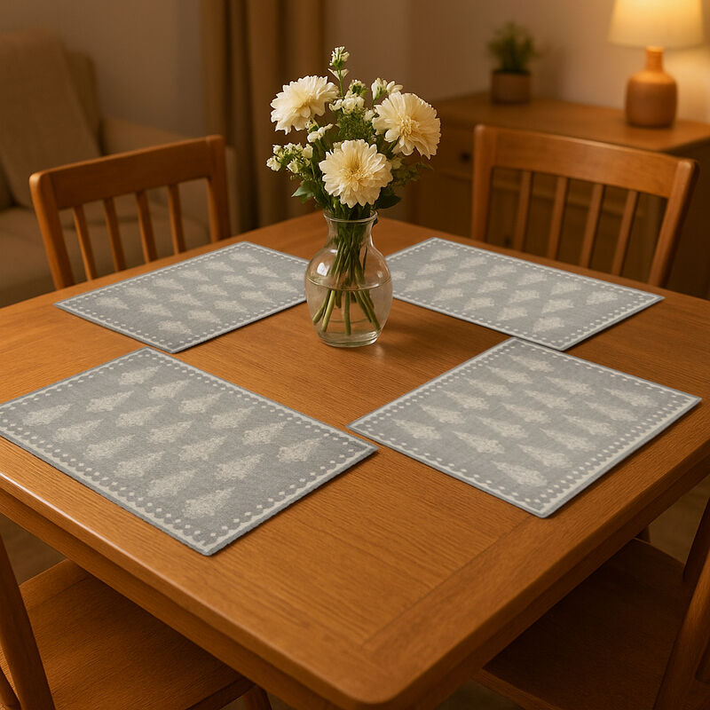 HomeRoots 19" Set of Four Gray And Cream Geometric Medallion Cotton Placemats image number 1