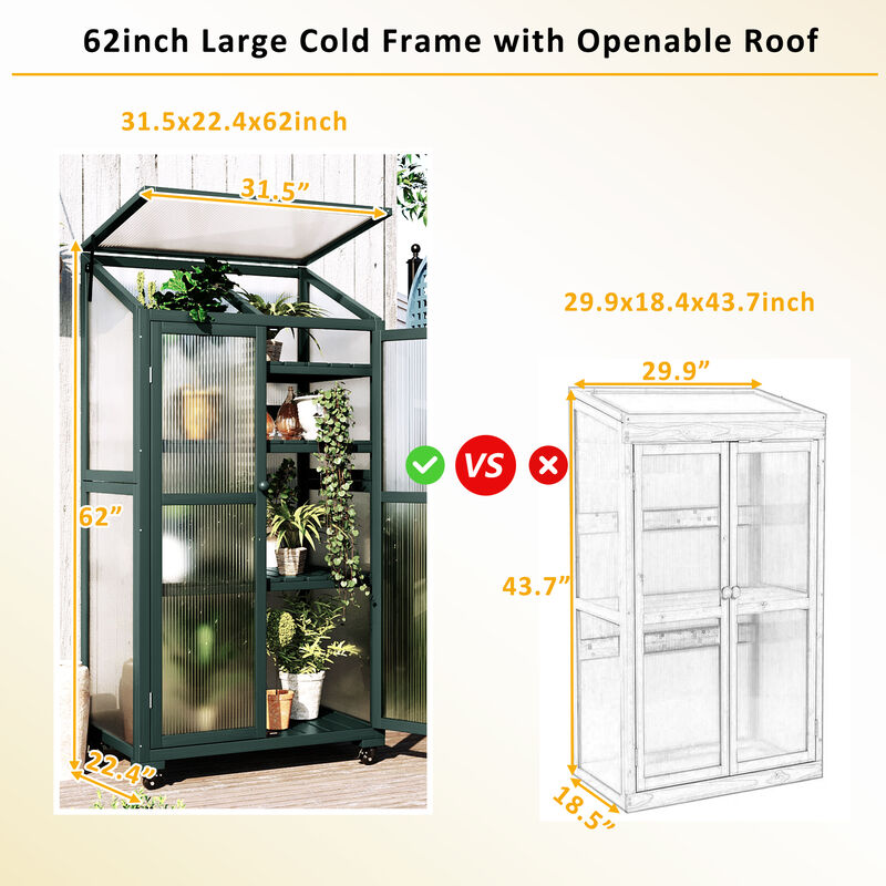 Whisen 78-Inch Garden sheds, Greenhouse with 4 Skylights & 2 Folding Shelves image number 2
