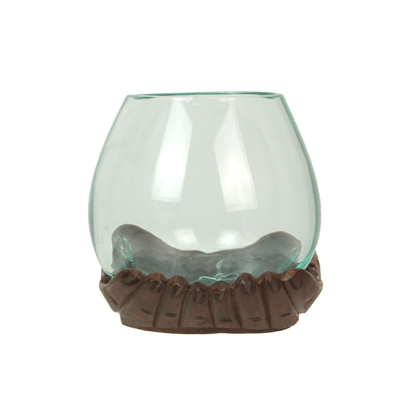 Blown Molten Glass and Carved Wood Hands Decorative Bowl image number 1