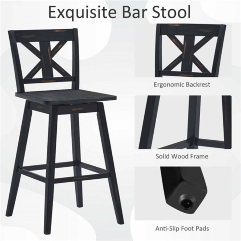 Set of 2 Wood Swivel Barstools – Modern Farmhouse Style for Kitchen, Dining Room, or Counter