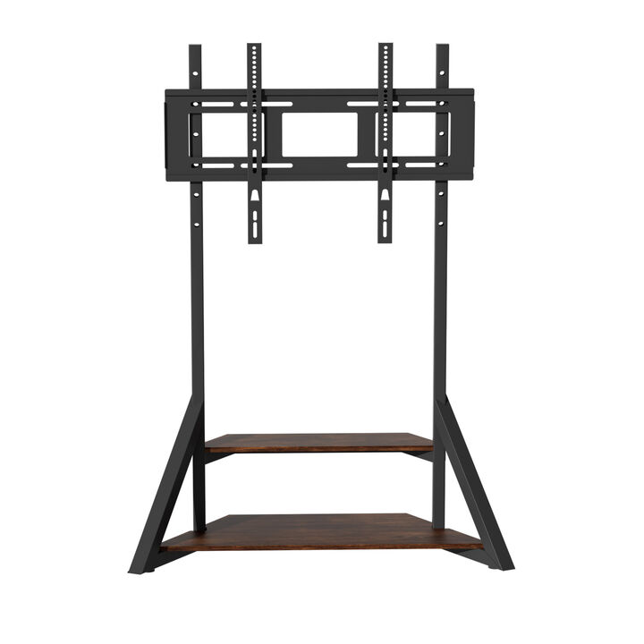 Universal TV Floor Mount Stand with Shelves and Height Adjustable for 40-75 inch
