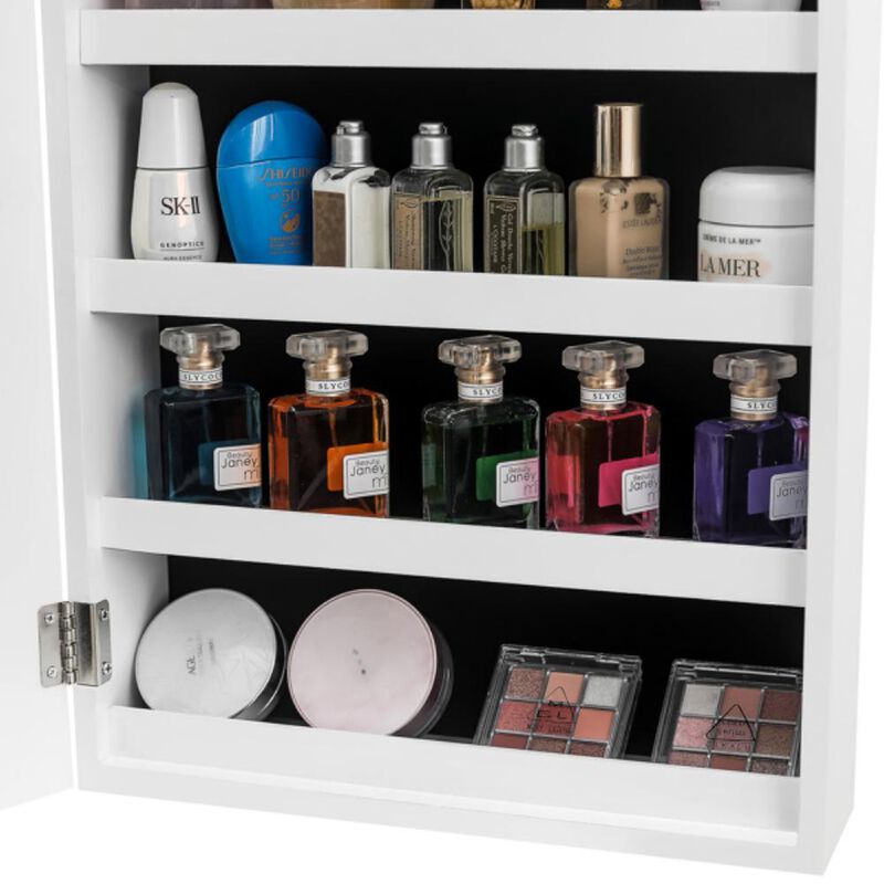 Wall-Mounted Jewelry Cabinet with Lock, PVC Film Finish & Fitting Mirror