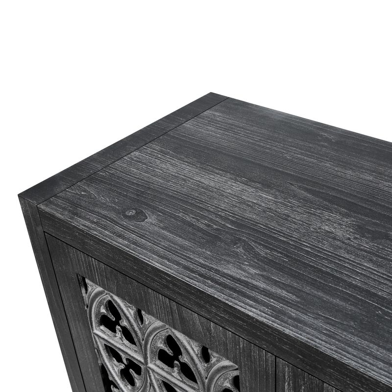 Clihome Hollow Four Door Antique Cabinet, American Country Style, Suitable for Living Room, TV Cabinet, Kitchen image number 4