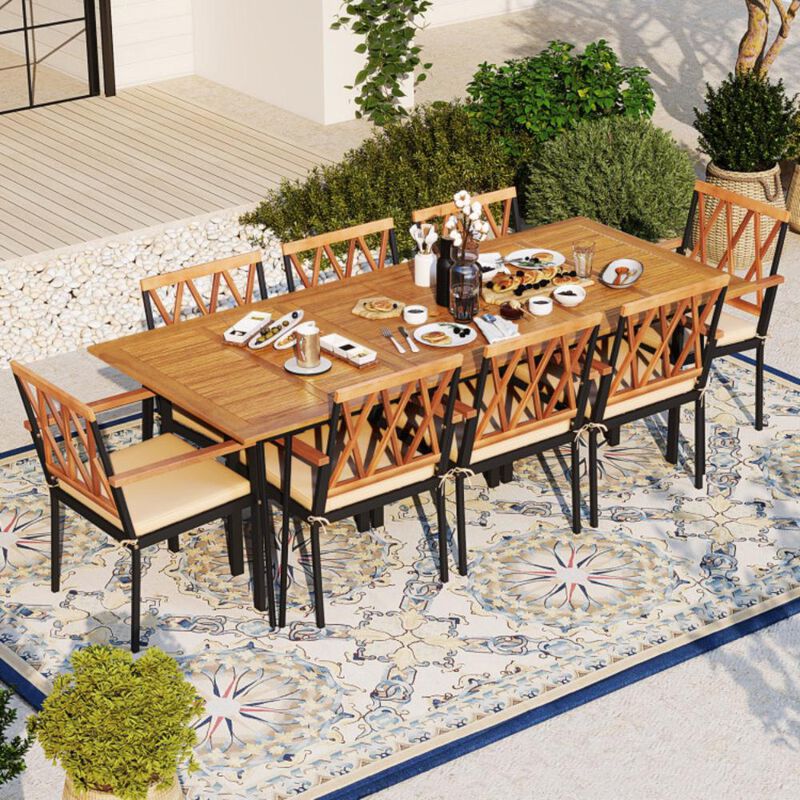Hivvago Acacia Wood Outdoor Furniture Set 9 Pieces Patio Dining Set with 8 Chairs