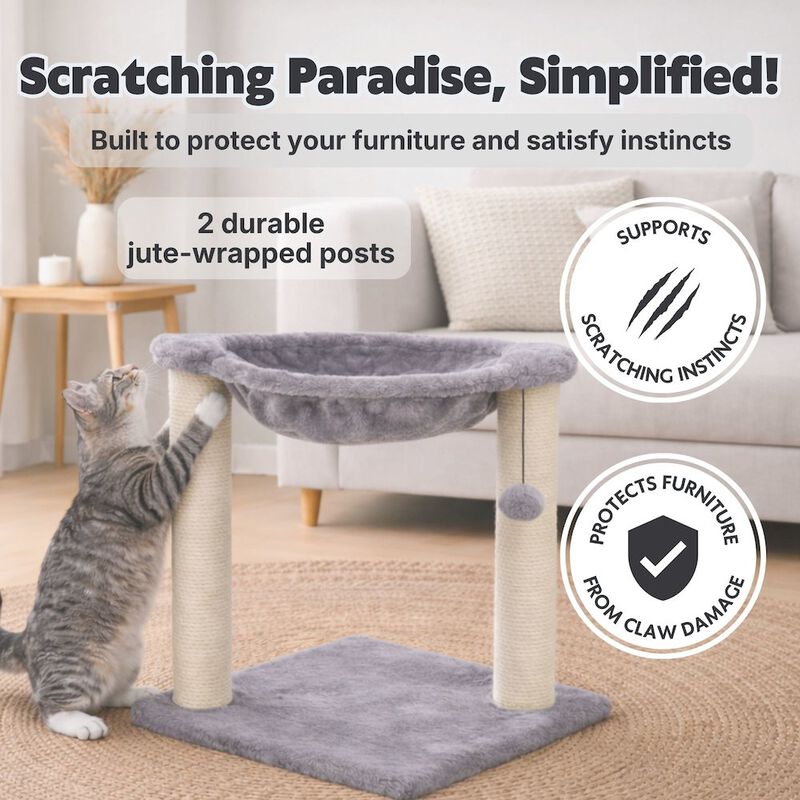 TRIXIE Baza Jute 19.7" Cat Scratching Posts with Hammock & Hanging Cat Toy, Gray image number 2