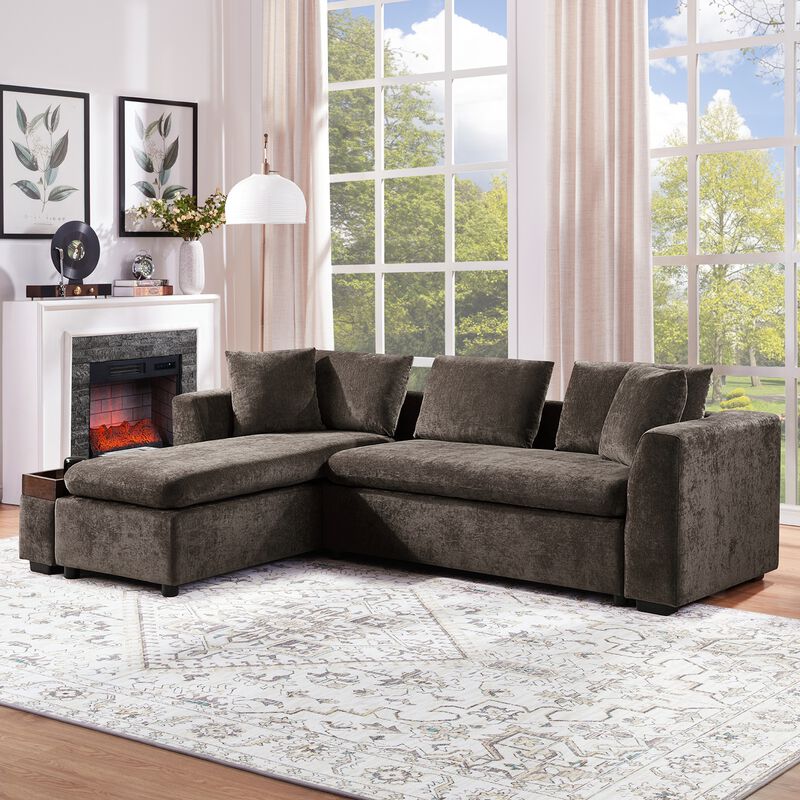 Whisen 93.7" L-Shaped Sectional Sofa, Chenille Couch with Wooden Storage, American Design for Living Room, Apartment image number 2