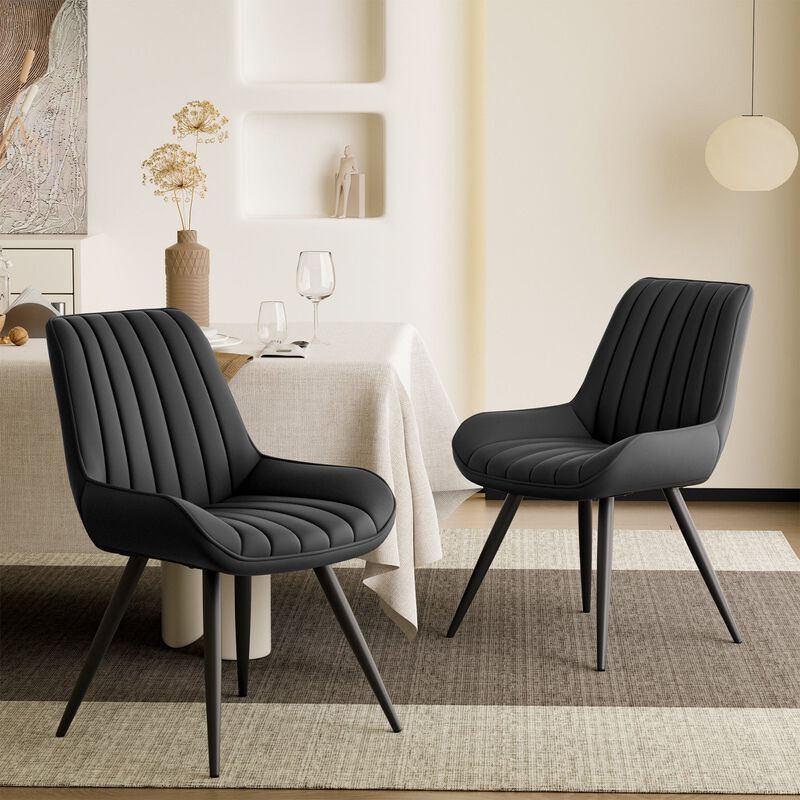 Modern Ribbed Fabric Upholstered Dining Chair Set of 4 image number 4