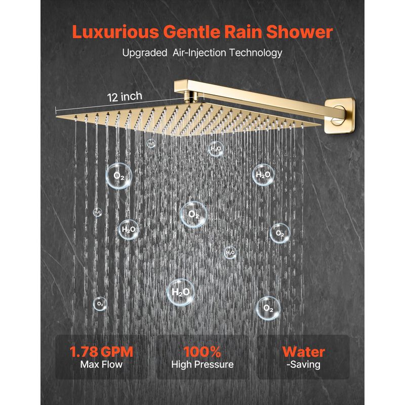 12 Inch Square Rain Shower System Brushed Gold with Handheld Spray image number 4