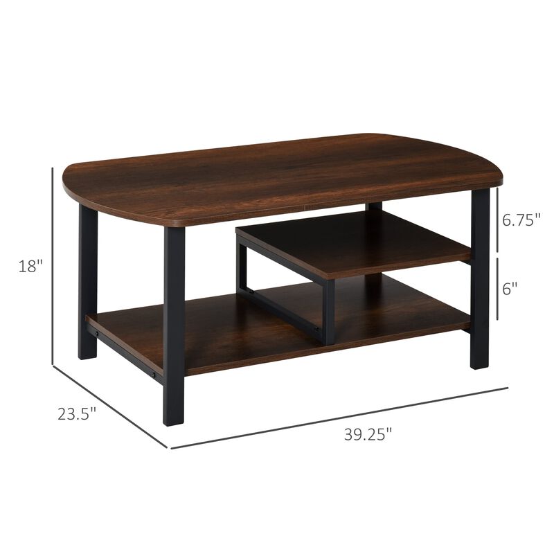 Dark Wood Vintage Table: Industrial Coffee Table with Storage