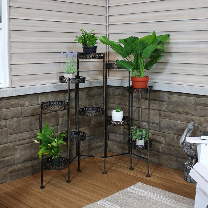 Sunnydaze Bronze Steel 10-Tier Staggered Folding Plant Stand - 46.5 in