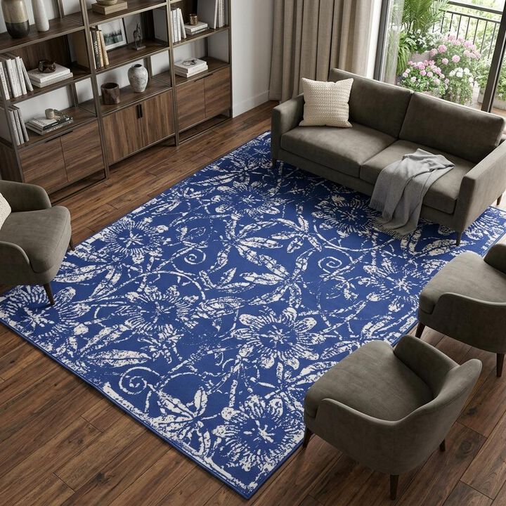 HomeRoots Floral Vines Distressed Area Rug