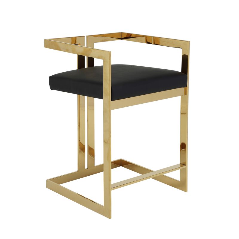 Suki 26 Inch Counter Height Chair, Black Faux Leather, Gold Cantilever Base image number 0