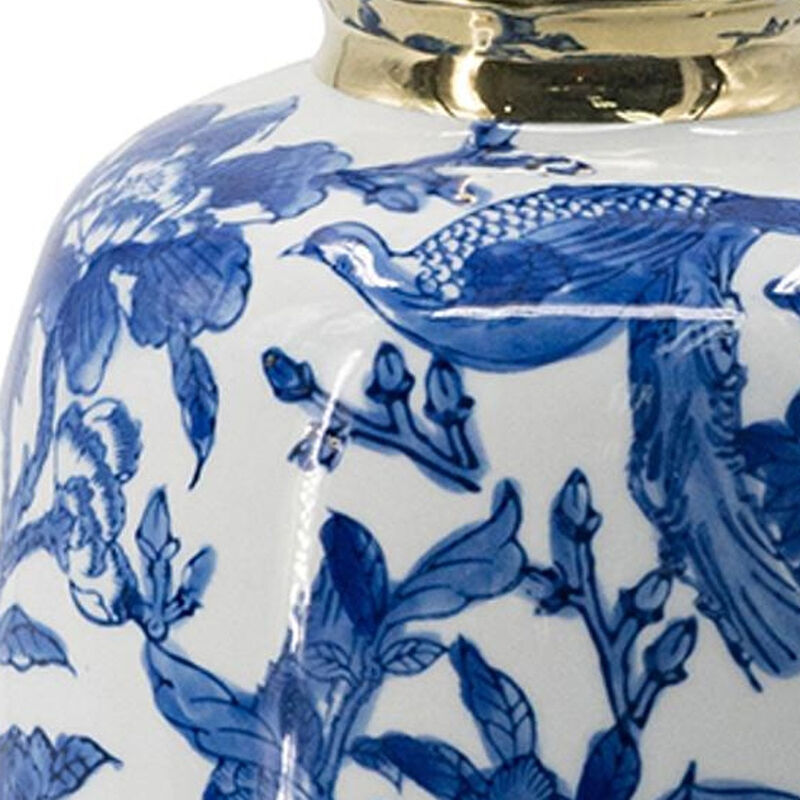 HomeRoots 11" Blue White And Gold Chinoiserie Floral Porcelain Table Vase image number 4