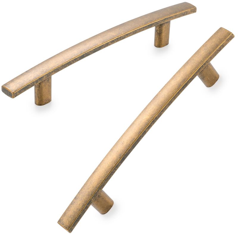 KOOFIZO Curved Bar Cabinet Pull - Antique Brass Furniture Arch Handle, 3.8 Inch/96mm Screw Spacing, 10-Pack for Kitchen Cupboard