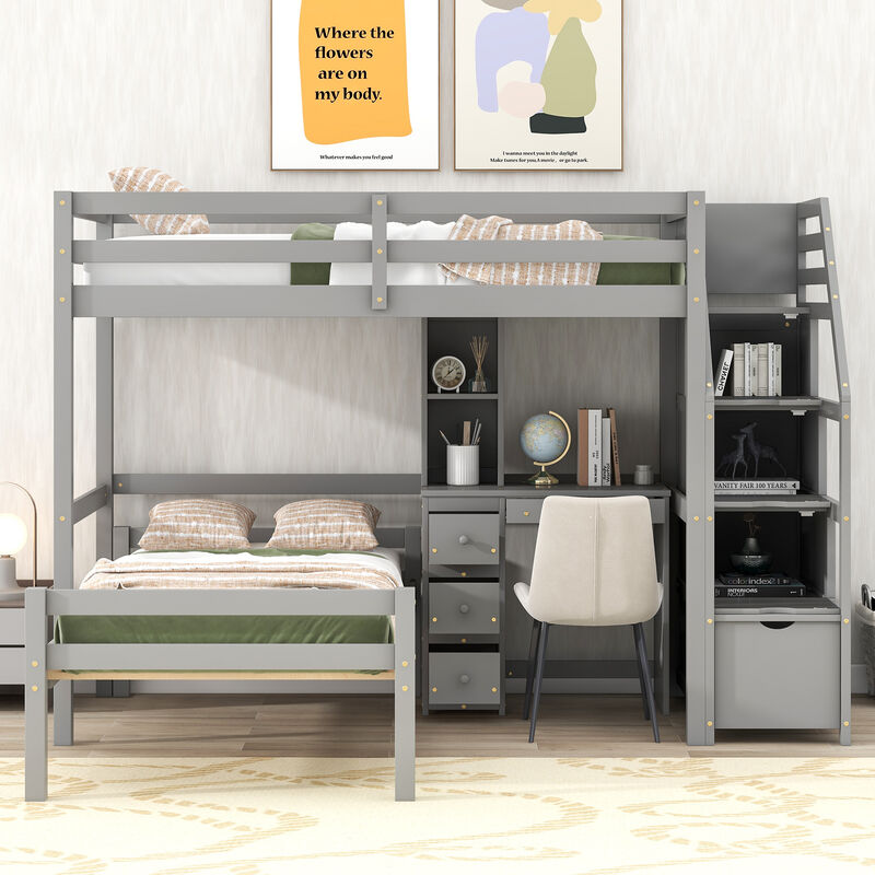 Merax Twin Size Loft Bed with a Stand-alone Bed