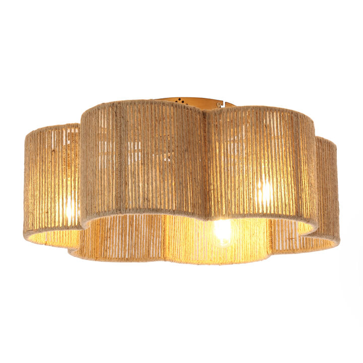 21" Boho Chic Natural Rope Gold Smart Ceiling Fan Flush Mount with Remote and App