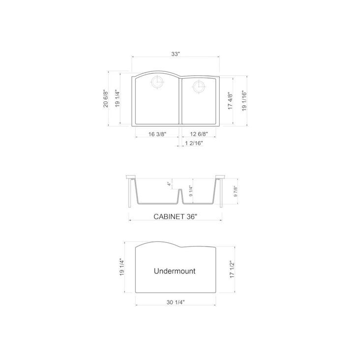 ALFI brand White 33 Double Bowl Undermount Granite Composite Kitchen Sink