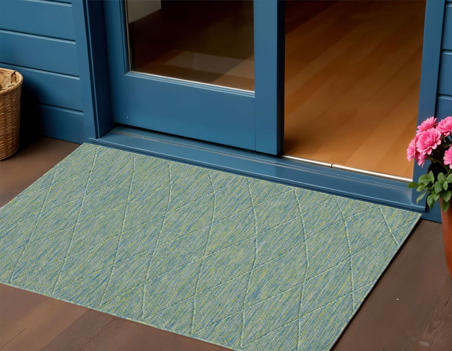 HomeRoots 3' X 5' Blue And Green Geometric Indoor Outdoor Area Rug
