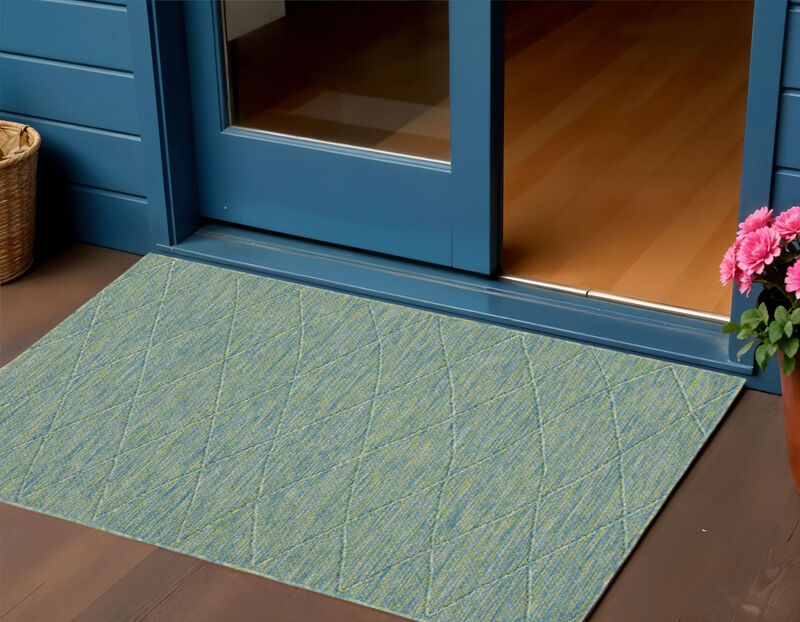 HomeRoots 3' X 5' Blue And Green Geometric Indoor Outdoor Area Rug image number 1