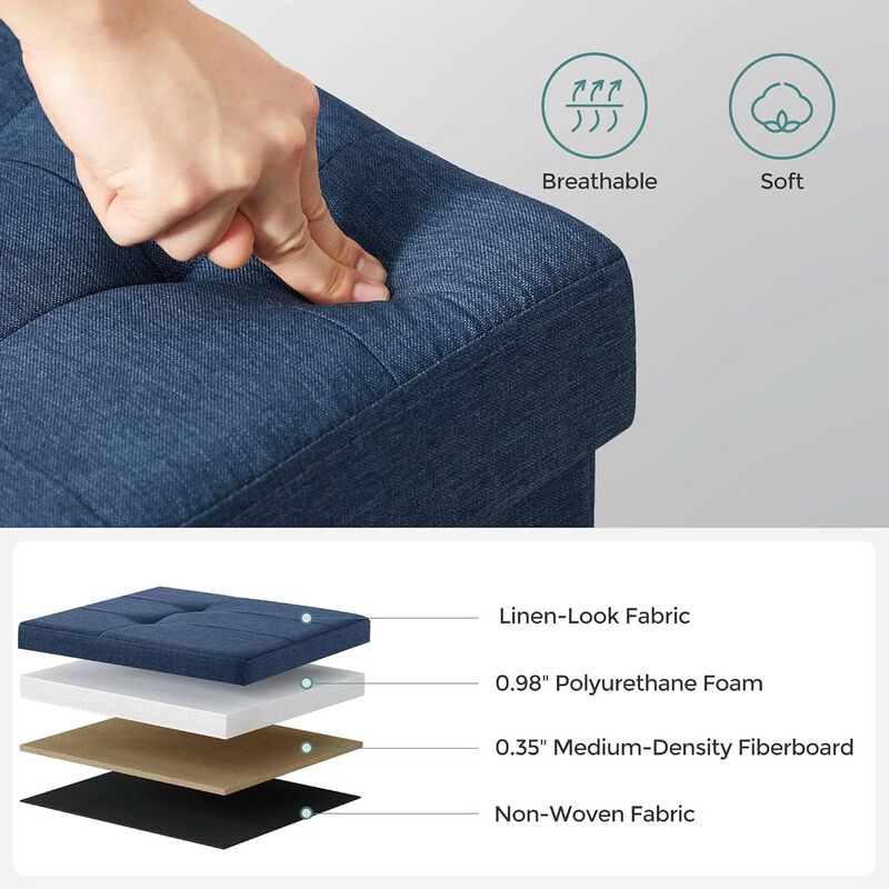ShipItFurniture 30-Inch Midnight Blue Storage Ottoman - Foldable Bench with 24-Gallon Hidden Storage image number 3