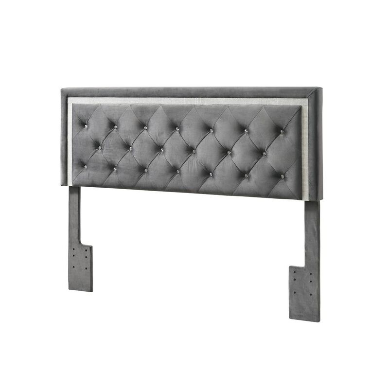 Best Quality Furniture Dark Grey Velvet Uph. Panel Bed with Accents - Full