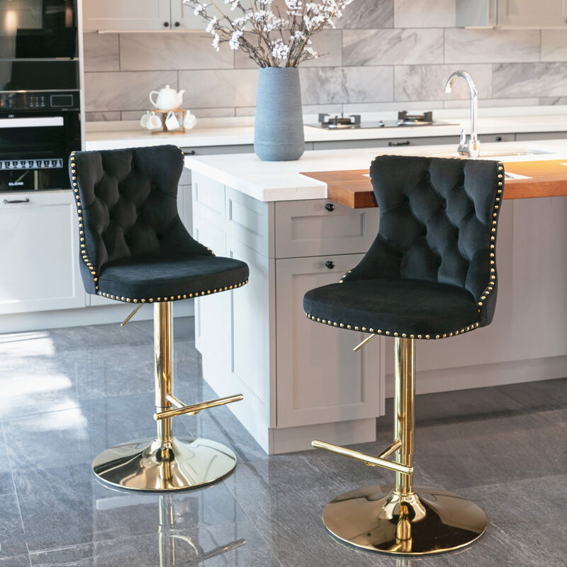 Streamdale Set of 2 Adjustable Velvet Bar Stools image number 1