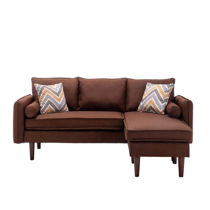 Ranon 70 Inch Sectional Chaise Sofa, Pillows, USB Ports, Side Pockets Brown