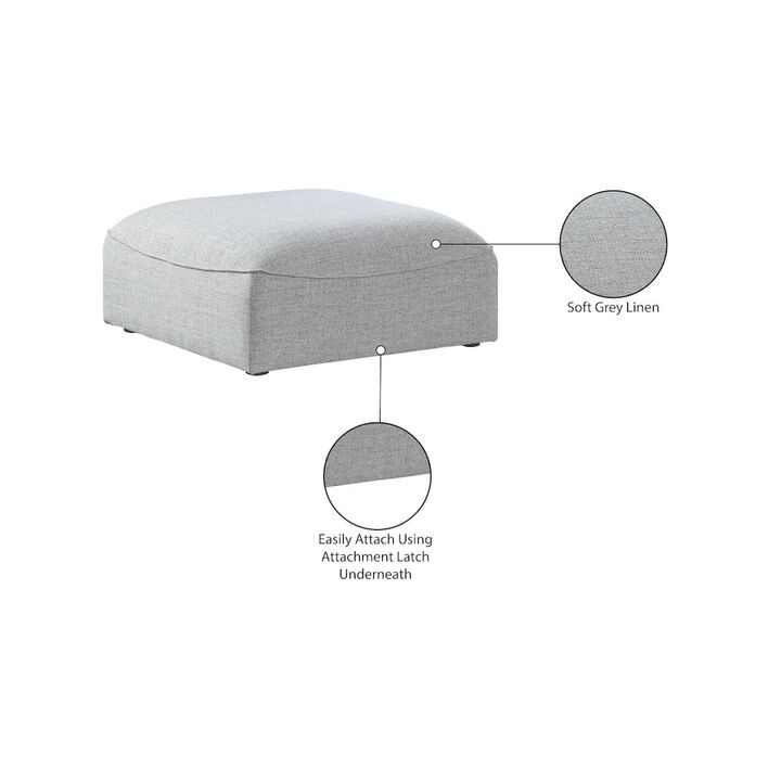 Meridian Furniture Miramar Grey Durable Linen Textured Ottoman