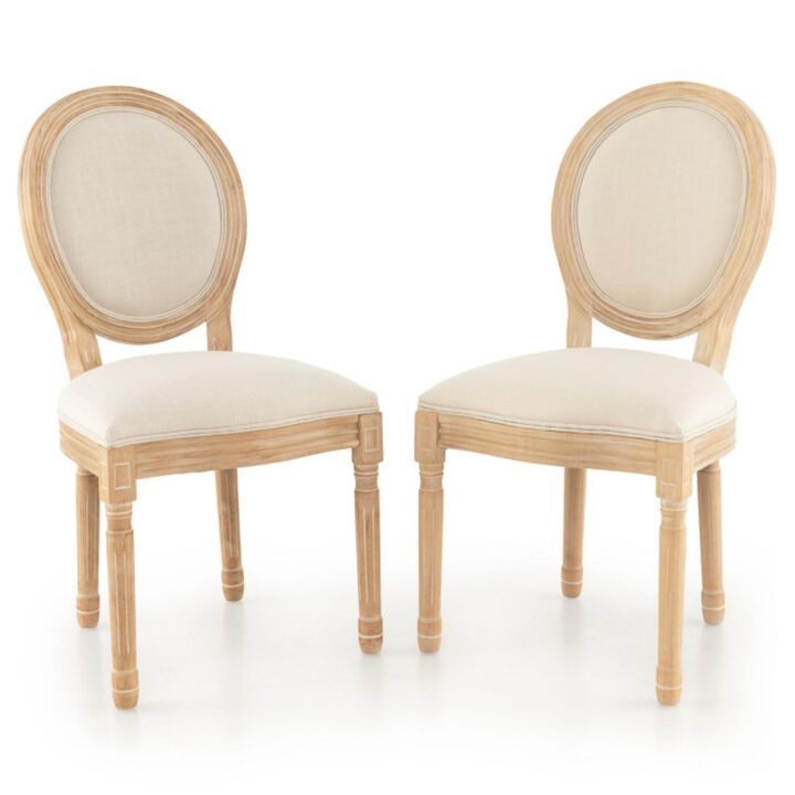 Hivvago Rubber Wood Kitchen French Dining Chair Set of 2 with Sponge Padding and Round Backrest-Beige