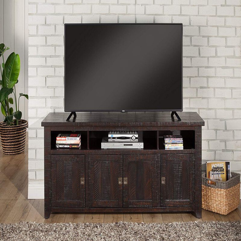 Wooden TV Stand With 3 Shelves and Cabinets, Espresso Brown-Benzara