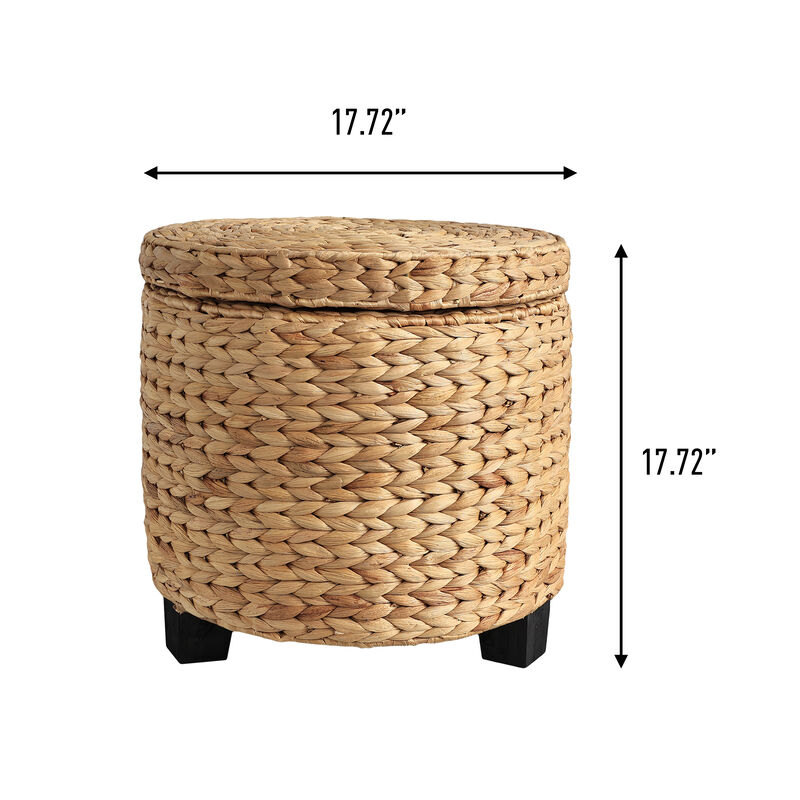 Addie 17.72" Modern Coastal Handwoven Water Hyacinth Storage Ottoman with Lid