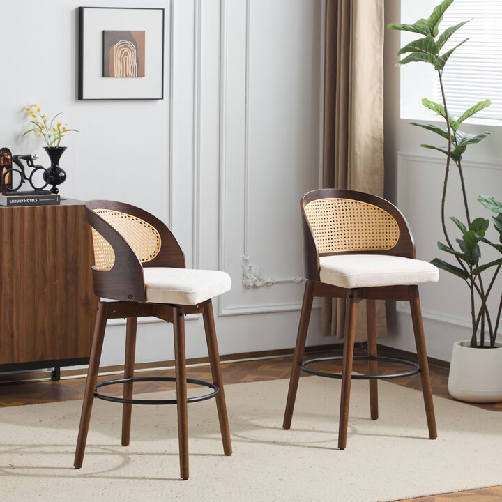 Christopher Knight Home Moss Contemporary Rattan and Rubberwood Faux Leather Barstools (Set of 2)