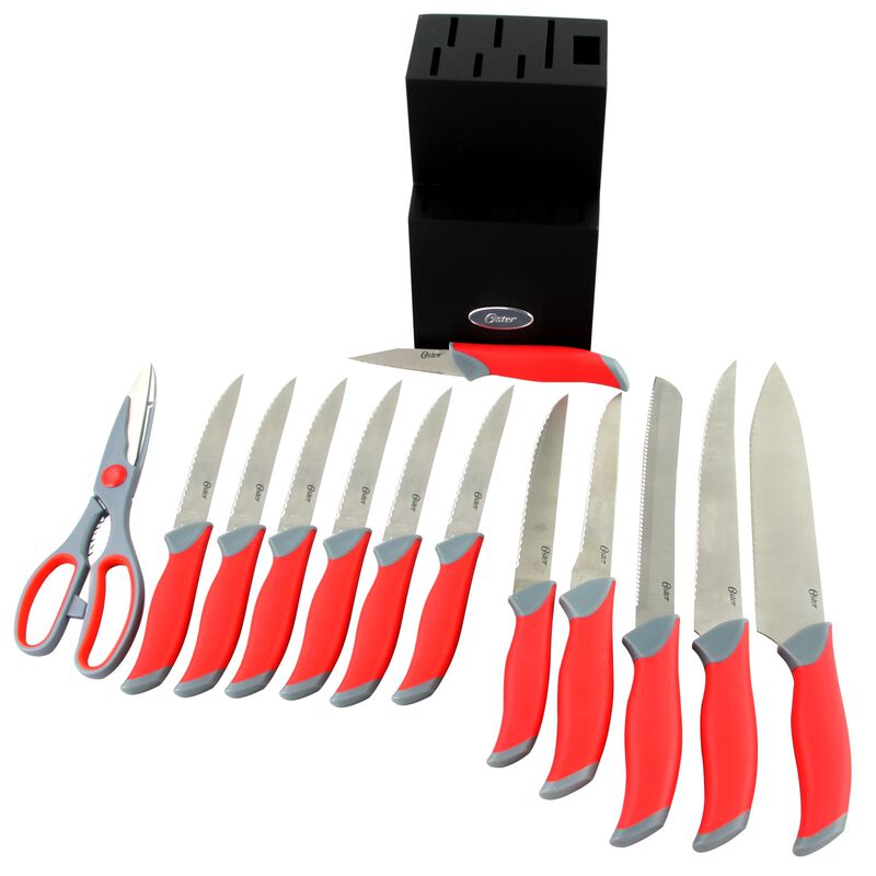 Oster Lindbergh 14 Piece Stainless Steel Blade Cutlery Set in Red