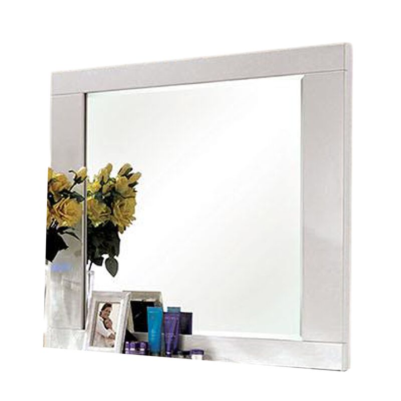 Gely Dresser Mirror, 46 Inch Glossy White Lacquer, Solid Wood Frame