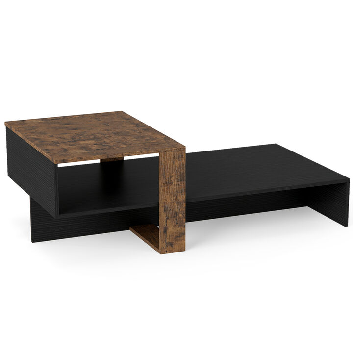 Modern Irregular Coffee Table with Lower Storage Shelf for Home Decor