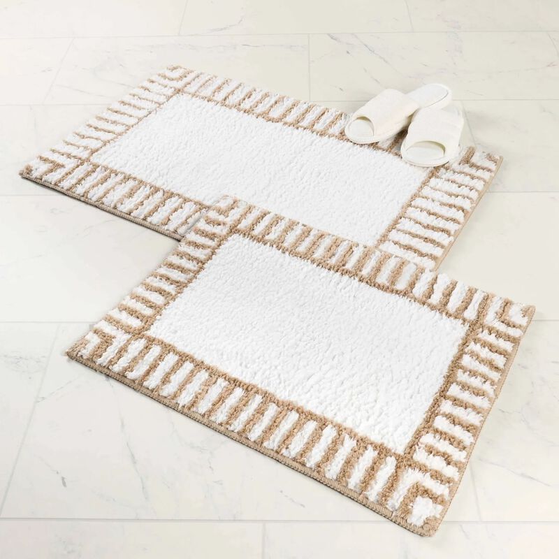 Soft Tufted Shag Bathroom Rug Set of 2 with Stripe Pattern image number 1
