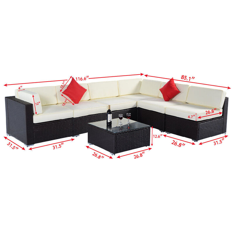 7-Piece Rattan Cushioned Sofa and Table Set, Stylish Outdoor or Indoor Furniture