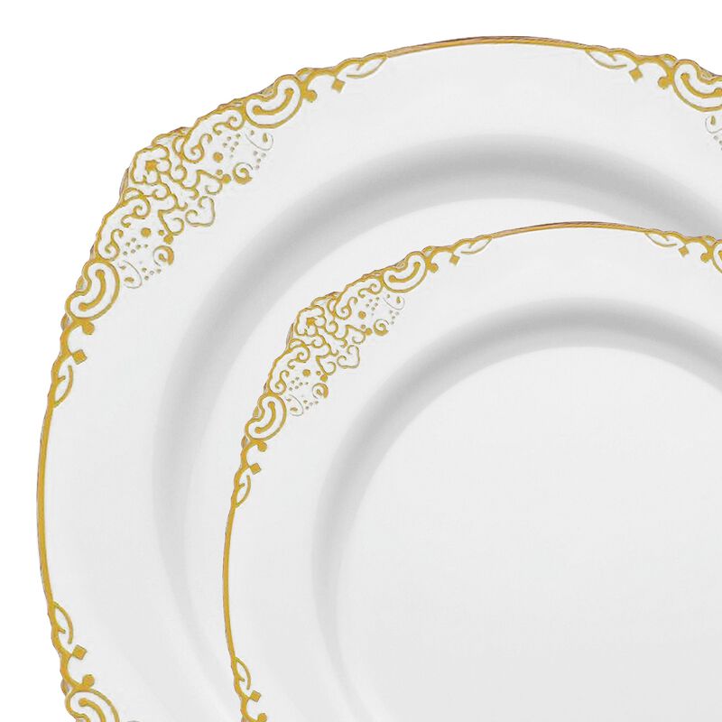 White with Gold Fancy Round Plastic Dinnerware Value Set (120 Sets) image number 9