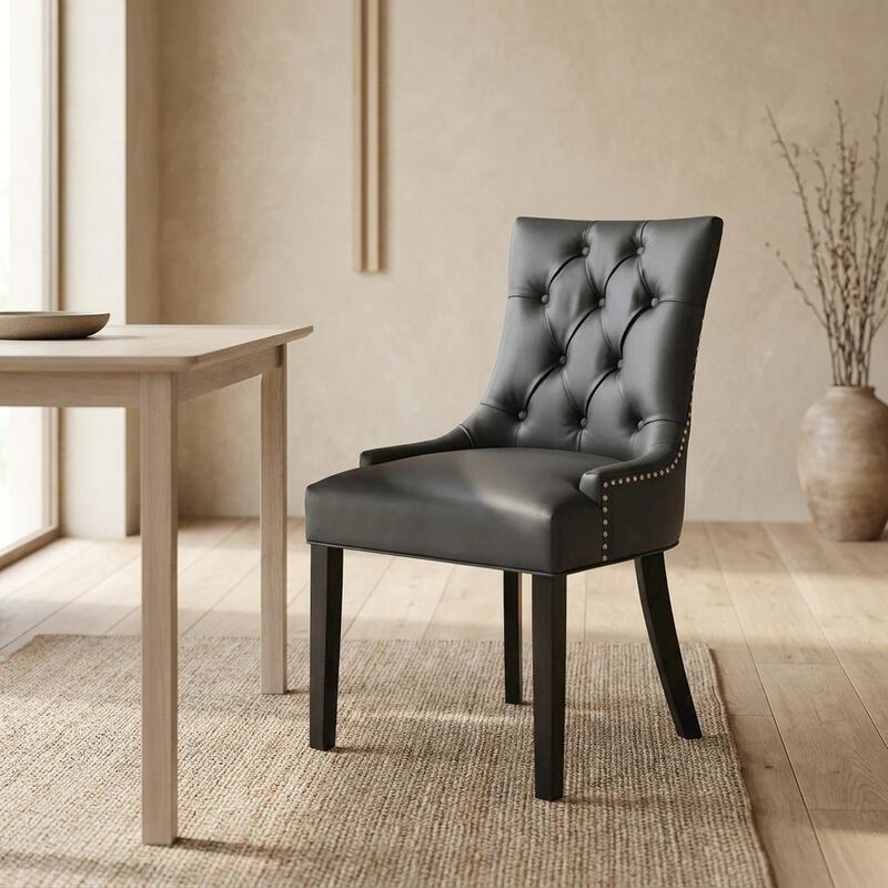 Tufted Vegan Leather Upholstered Dining Chair for Dining Room, Tan image number 4