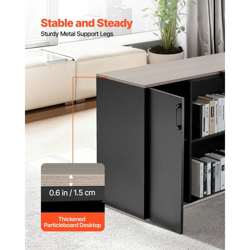 Modern L-Shaped Office Desk with CPU Stand, Storage Cabinet and Spacious Work Surface-Black image number 6