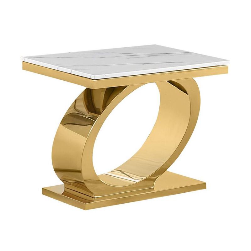 Best Quality Furniture White marble top end table with gold color base