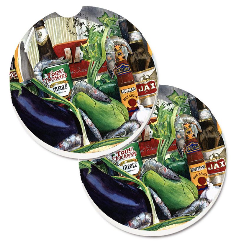 Caroline's Treasures Eggplant & New Orleans Beers Set of 2 Cup Holder Car Coasters 1007CARC, 2.56, Multicolor image number 0