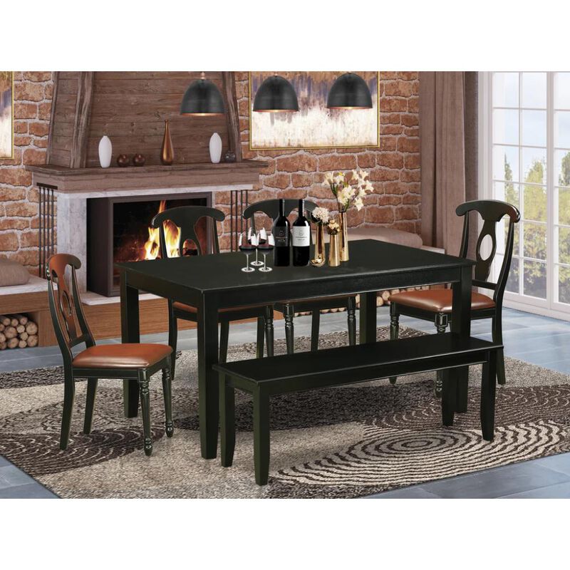 6 Pc Kitchen Table set - Table and 4 Kitchen Chairs coupled with Bench