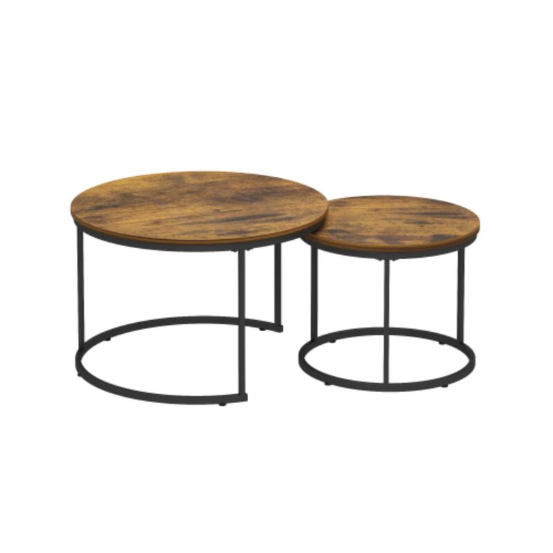 GOODSILO Round Nesting Coffee Table Set of 2, Space-Saving Stackable Side Tables with Marble Pattern Top and Sturdy Metal Frame for Living Room Bedroom Balcony image number 0