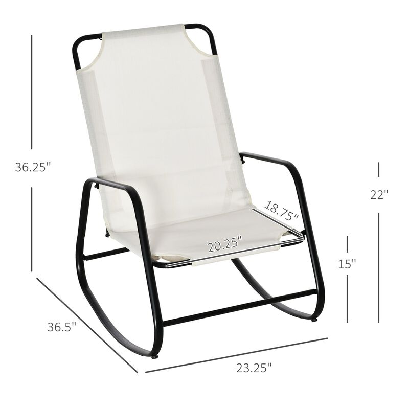 Cream Outdoor Relaxer: White Sling Rocking Chair for Patio