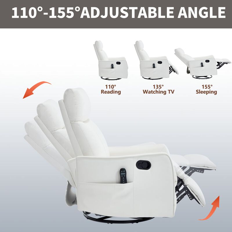 Faux Leather Manual Recliner Chair with Heat and Massage, Living Room Rocker and Swivel Chair image number 7
