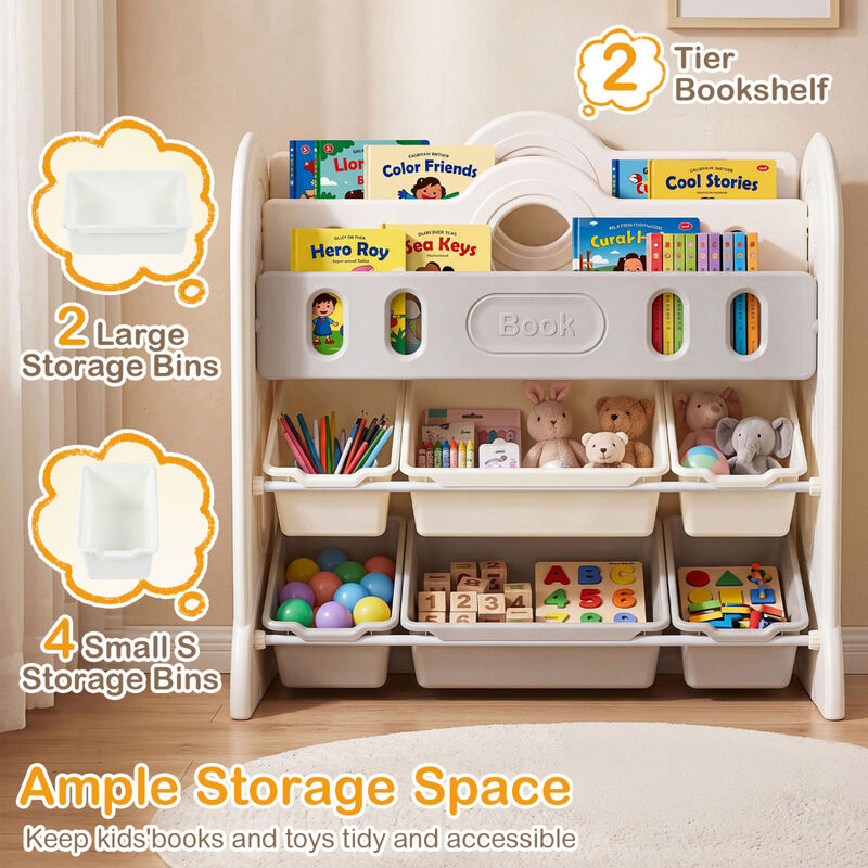 Toy Storage Organizer for Kids Bookshelf with 2 Front-Facing Racks Unit image number 3