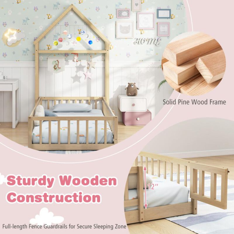 Hivvago Twin Size House Floor Bed with House-shaped Headboard