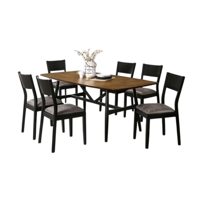 Riera 7pc Dining Table Set with Planked Top, 6 Faux Leather Chairs image number 2