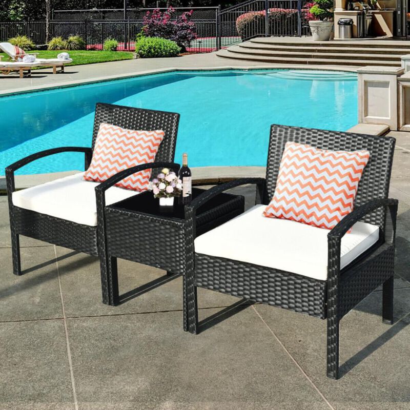 Hivvago Hivvago 3 Pieces Outdoor Rattan Patio Conversation Set with Seat Cushions